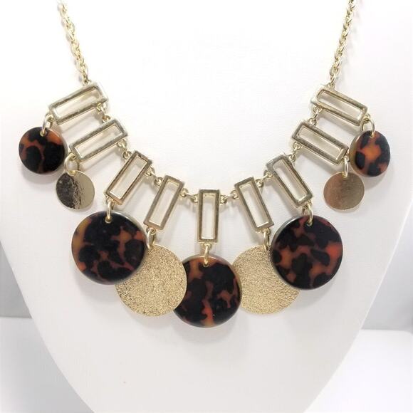 New York & Co. Dangle Round Brown Black & Gold Disks Necklace, 21 Inches - Picture 1 of 8